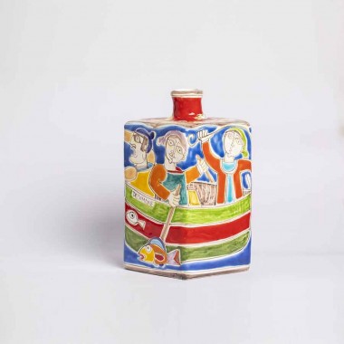 Sicilian ceramic Bottle DS Fishermen de simone pottery BT623 Sicilian ceramic Bottle DS Fishermen de simone pottery BT623